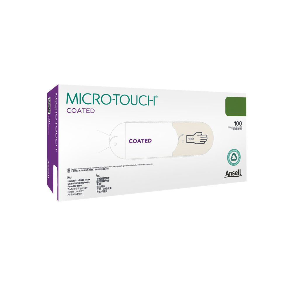 Guanti da visita in lattice rivestito bianchi Ansell Micro-Touch, confezione da 100