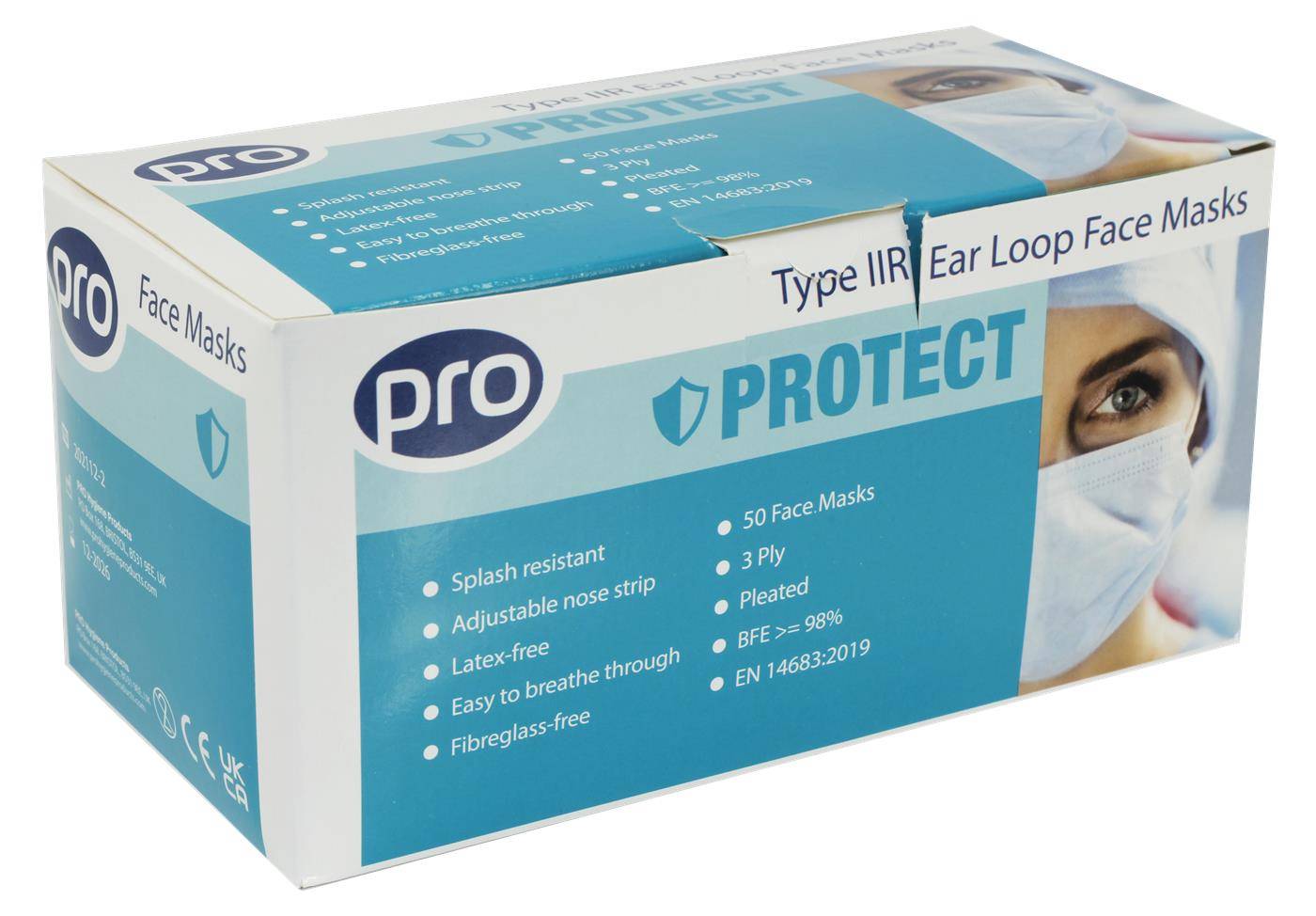 Maschera facciale PRO Tipo IIR con anello auricolare resistente ai fluidi, confezione da 50