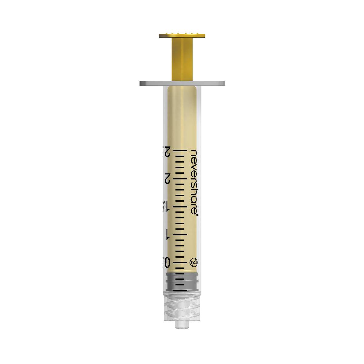Siringhe Luer Lock Nevershare gialle da 2,5 ml