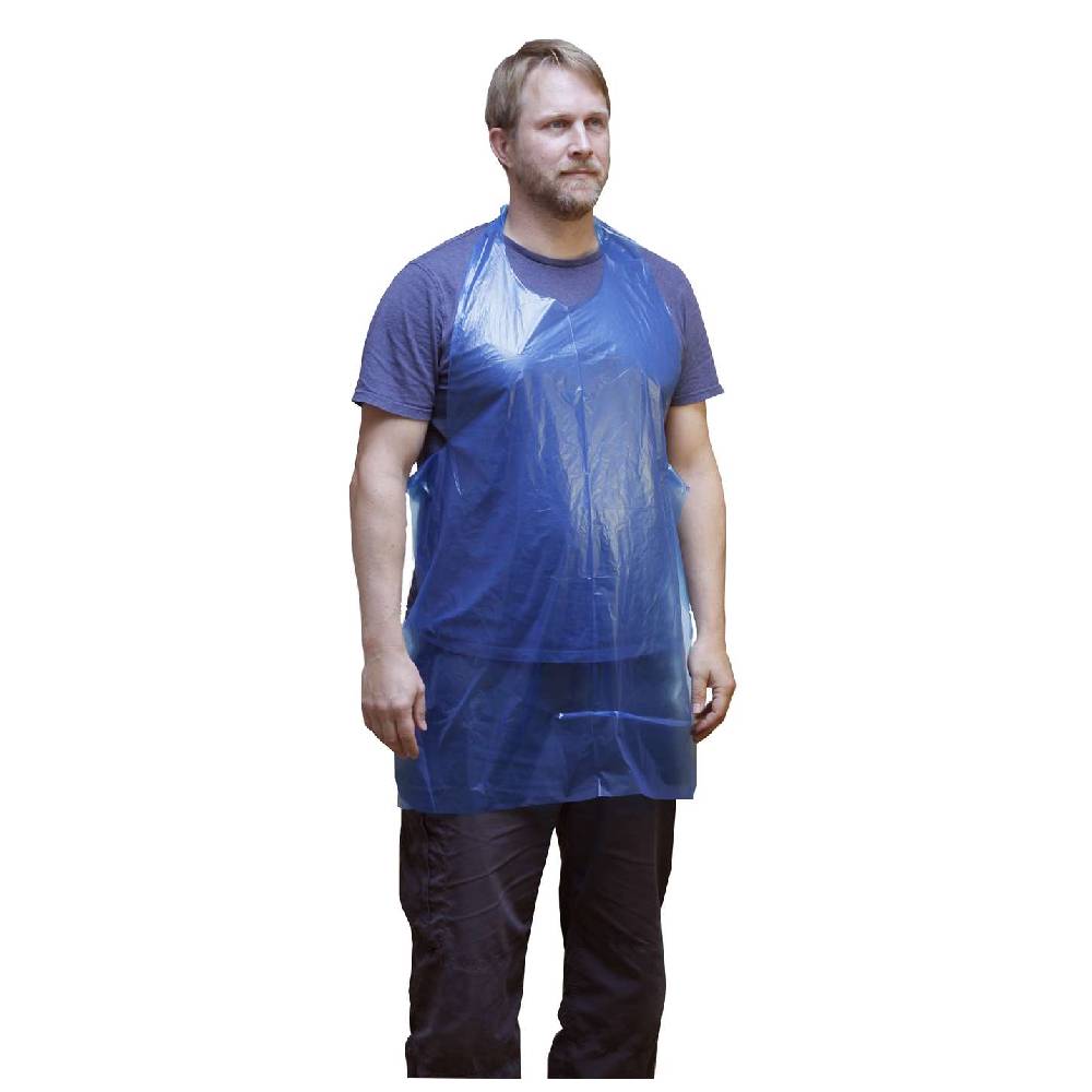 Grembiuli monouso blu premium in confezione piatta, confezione da 100