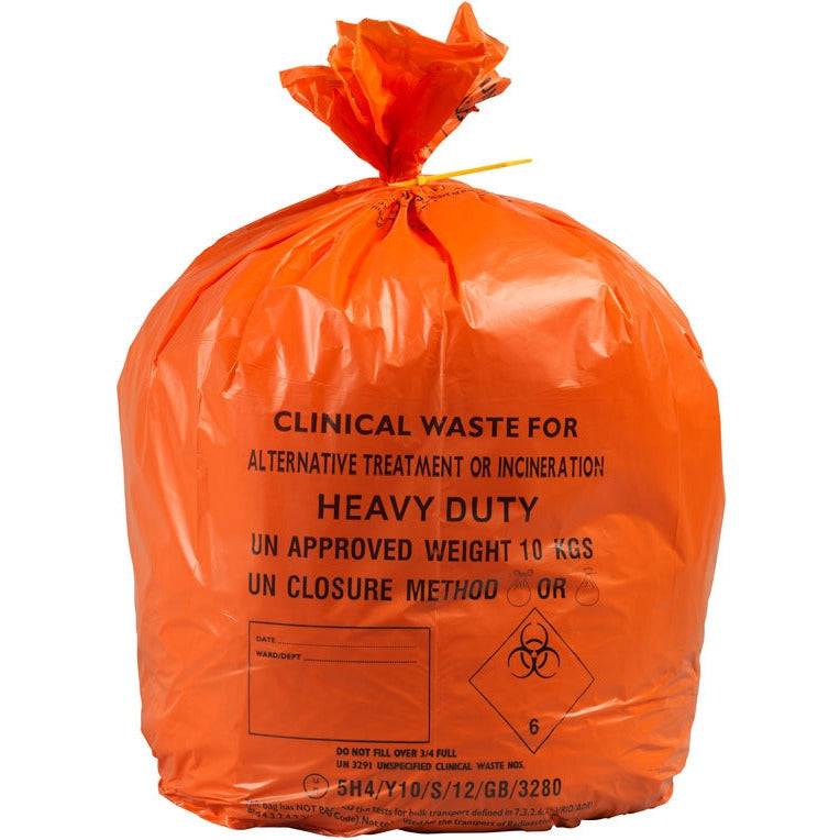 Orange Heavy Duty Clinical Waste Sacks 90 Litres x 25 - UKMEDI