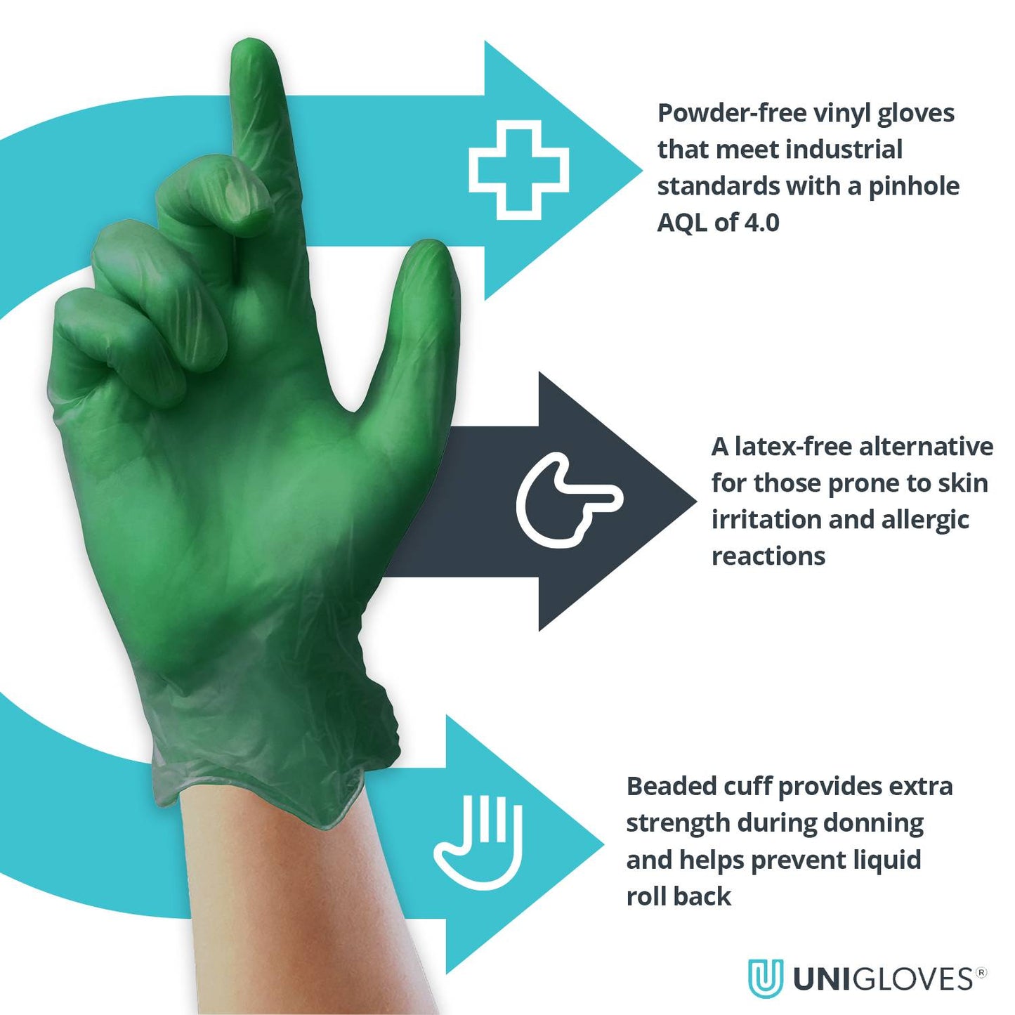 Guanti da visita Unicare Green Vinyl, confezione da 100