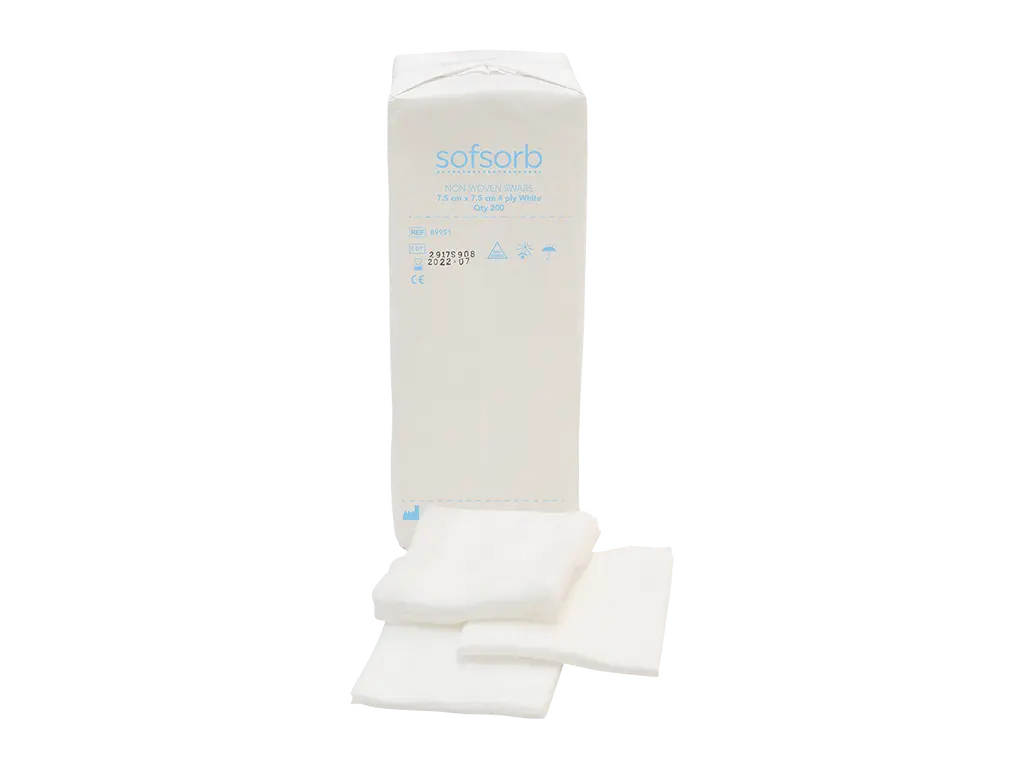 Tamponi in tessuto non tessuto Sofsorb a 4 strati da 7,5 cm x 7,5 cm, confezione da 200