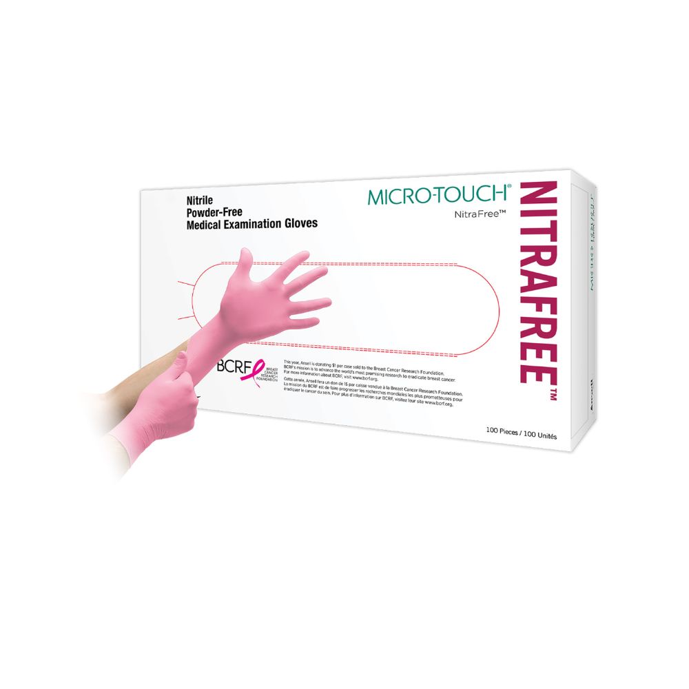 Guanti da visita in nitrile rosa Ansell Micro-Touch NitraFree, confezione da 100
