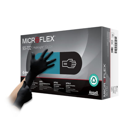 Guanti da visita in nitrile neri Ansell Microflex MidKnight Touch, confezione da 100