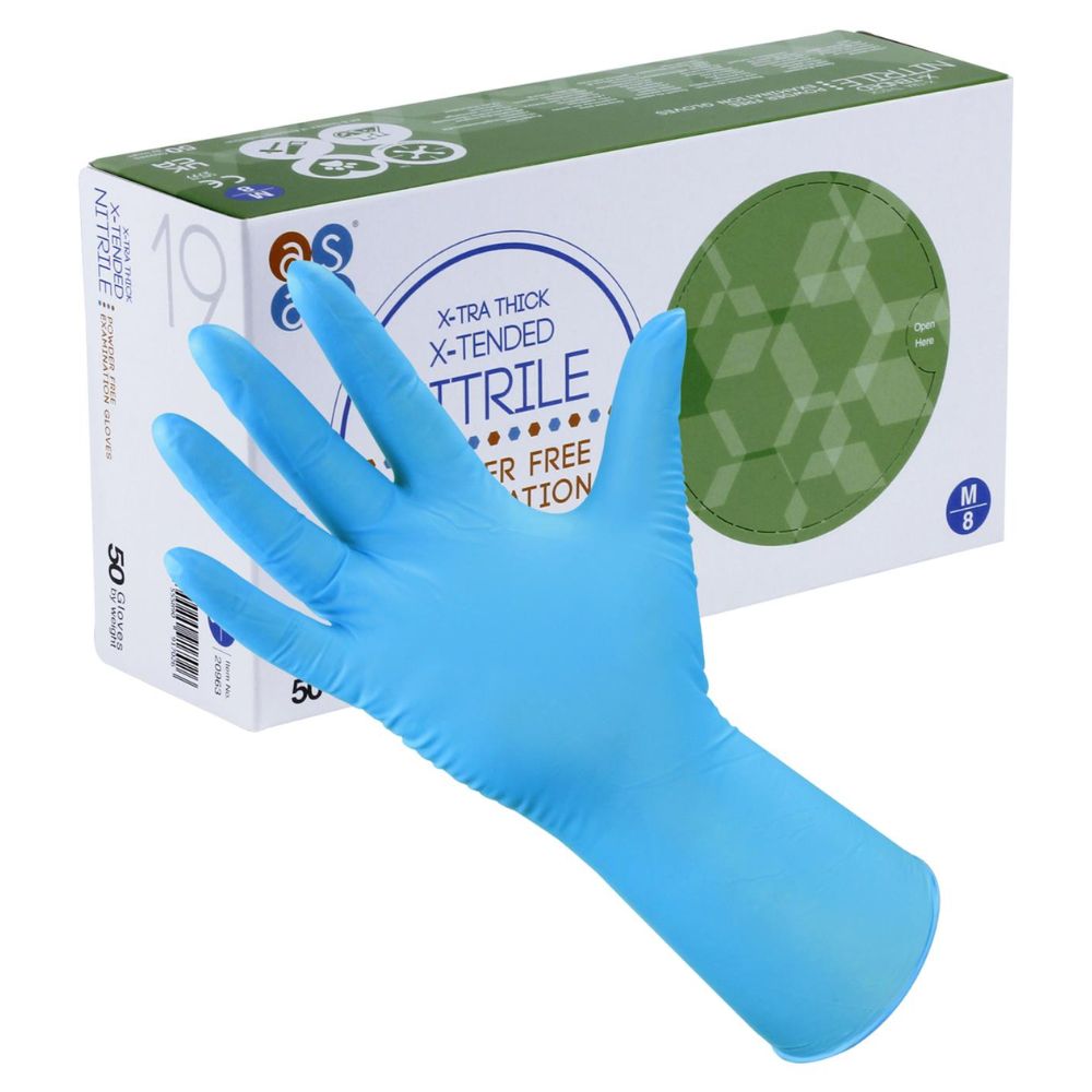 ASAP X-tra Thick X-Tended Blue Nitrile Gloves Box of 50