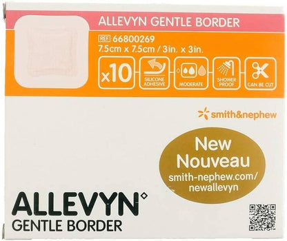 Medicazione adesiva in schiuma Allevyn Gentle Border 7,5 cm x 7,5 cm