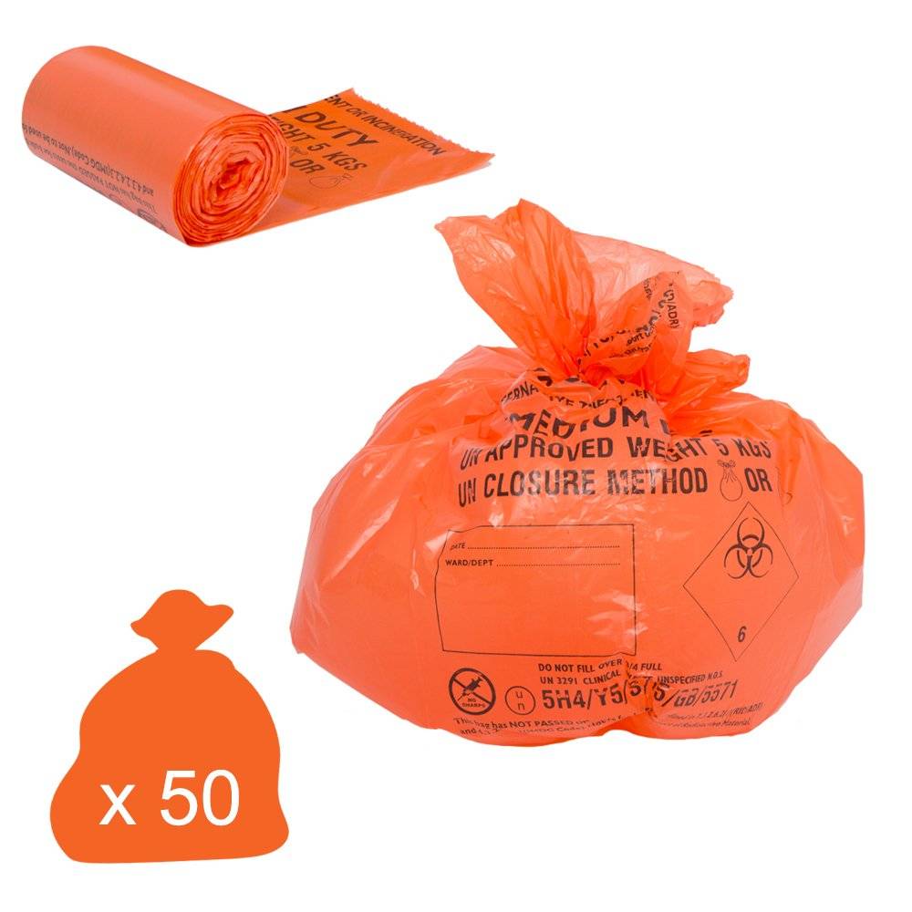 20 Litre Orange Medium Duty Clinical Waste Sacks x 50 - UKMEDI - UK MEDICAL SUPPLIES