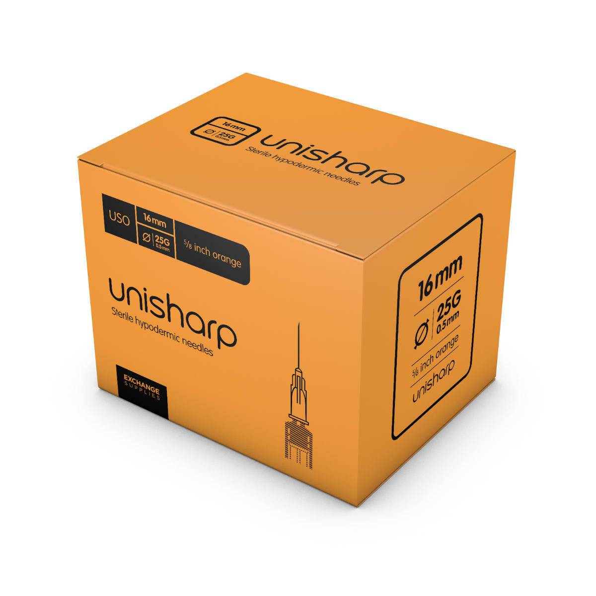 Unisharp 25g Orange 5/8 inch Unisharp Needles UKMEDI UK Medical Supplies