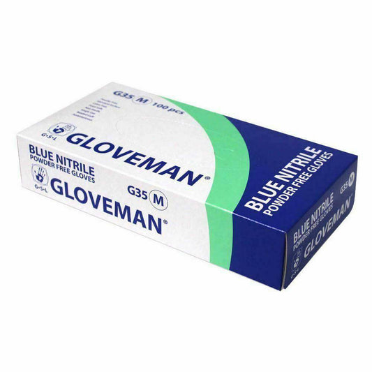 Gloveman Blue Nitrile Powder Free Gloves Box 100 G35 UKMEDI.CO.UK