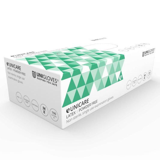 Guanti da esame Unicare Latex extra resistenti senza polvere 100 guanti per scatola
