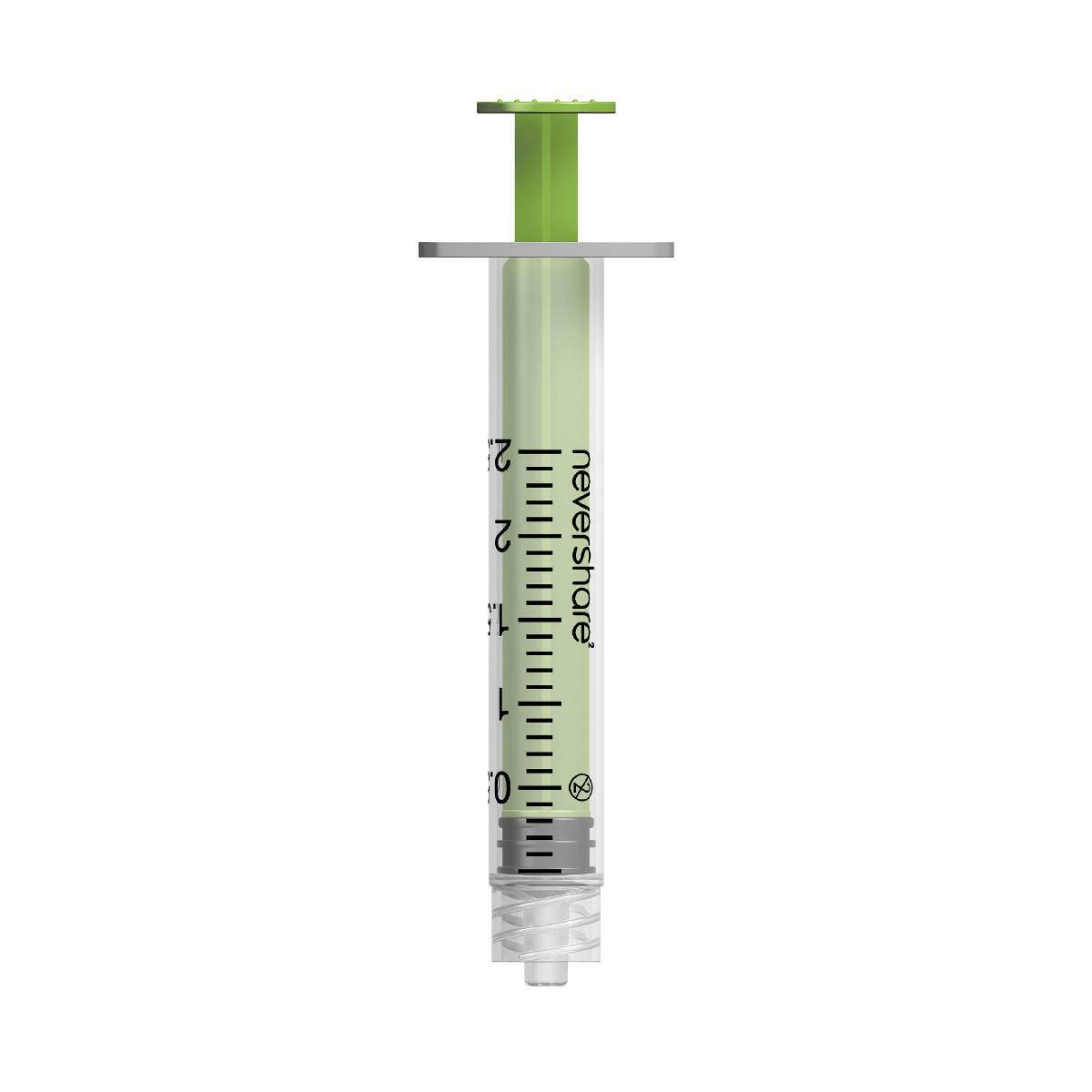 Siringhe Luer Lock verdi Nevershare da 2,5 ml