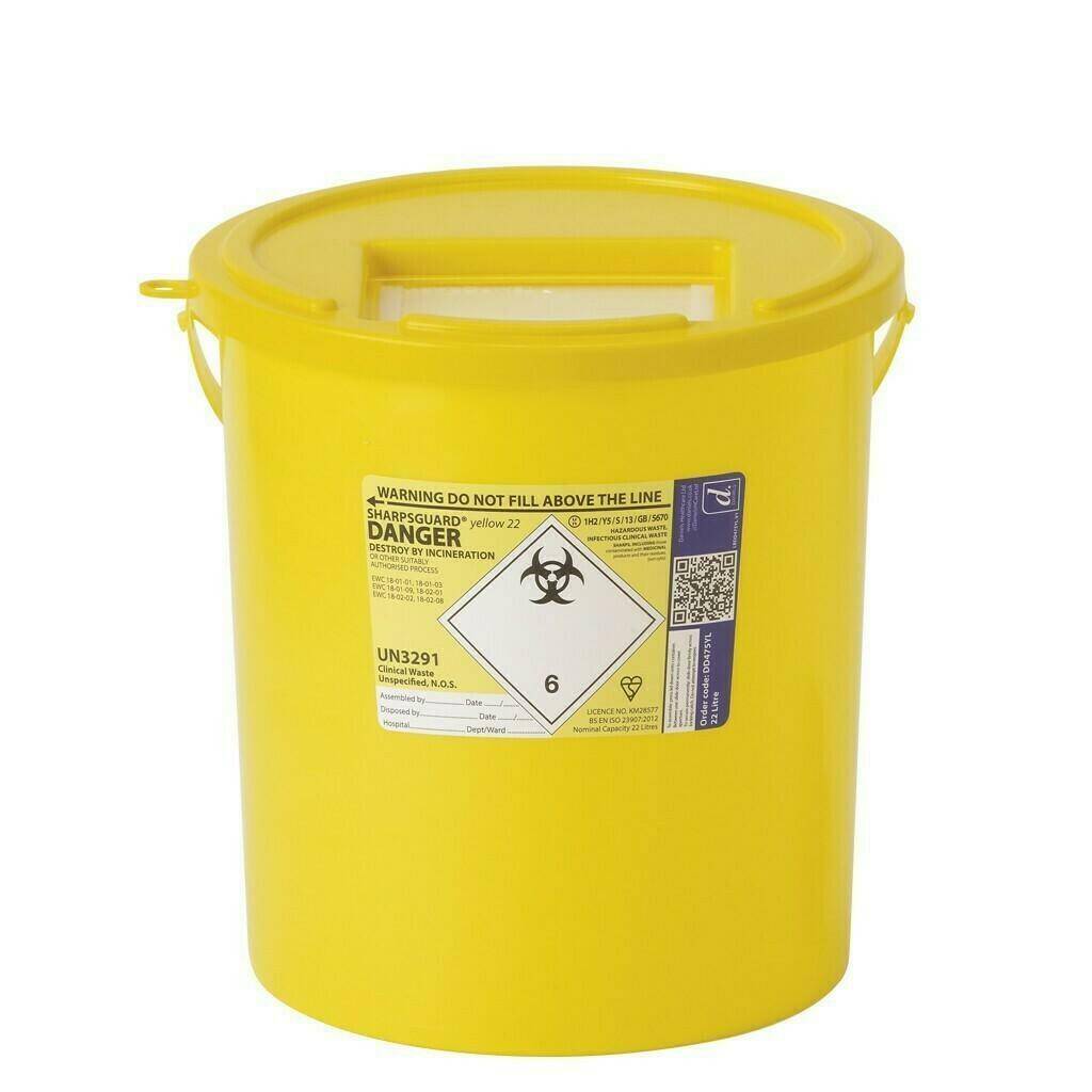 Contenitore per oggetti taglienti Sharpsguard giallo da 22 litri