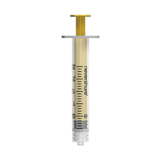Siringhe Luer Lock Nevershare gialle da 2,5 ml