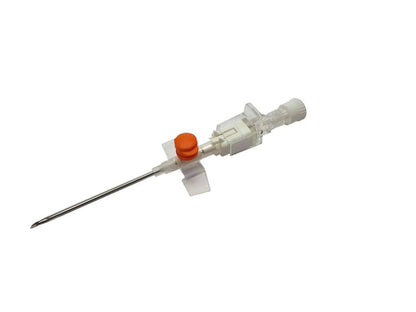 Cannula IV Terumo Versatus alata e con porte arancione da 14G da 1,75 pollici