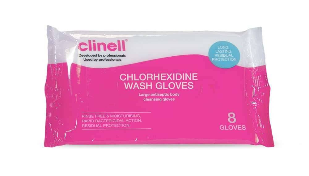 Clinell - Clinell Chlorhexidine Wash Gloves Pack of 8 Gloves - CHGWGL8 UKMEDI.CO.UK UK Medical Supplies