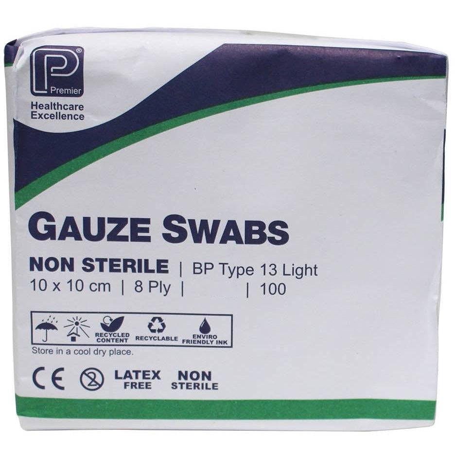 10 x 10cm 8ply Premier Green Cotton Gauze Swabs Pack of 100 - UKMEDI