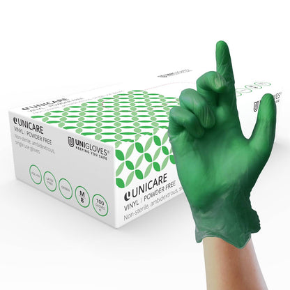 Unicare Green Vinyl Examination Gloves Box of 100 - UKMEDI - UK MEDICAL SUPPLIES