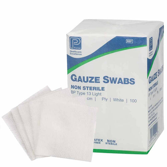 5 x 5cm Non Sterile 12 Ply Gauze Swabs White Pack of 100