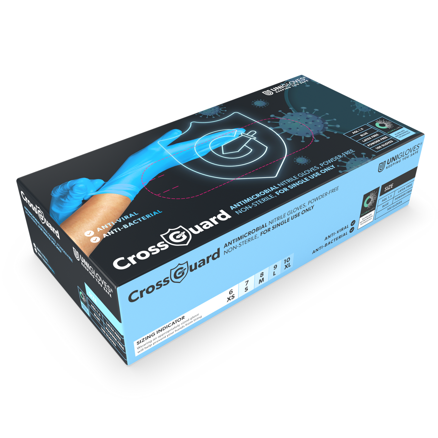 Guanti in nitrile antimicrobici CROSSGUARD Scatola da 100