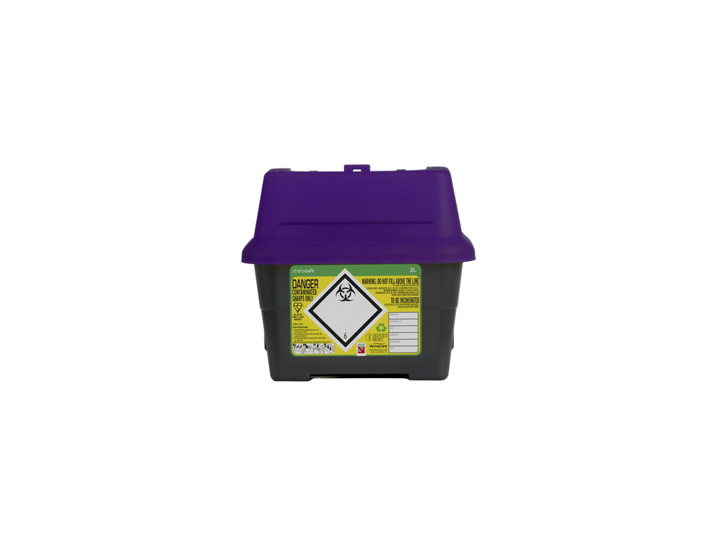 Contenitore per rifiuti pericolosi Sharpsafe Viola da 2 Litri