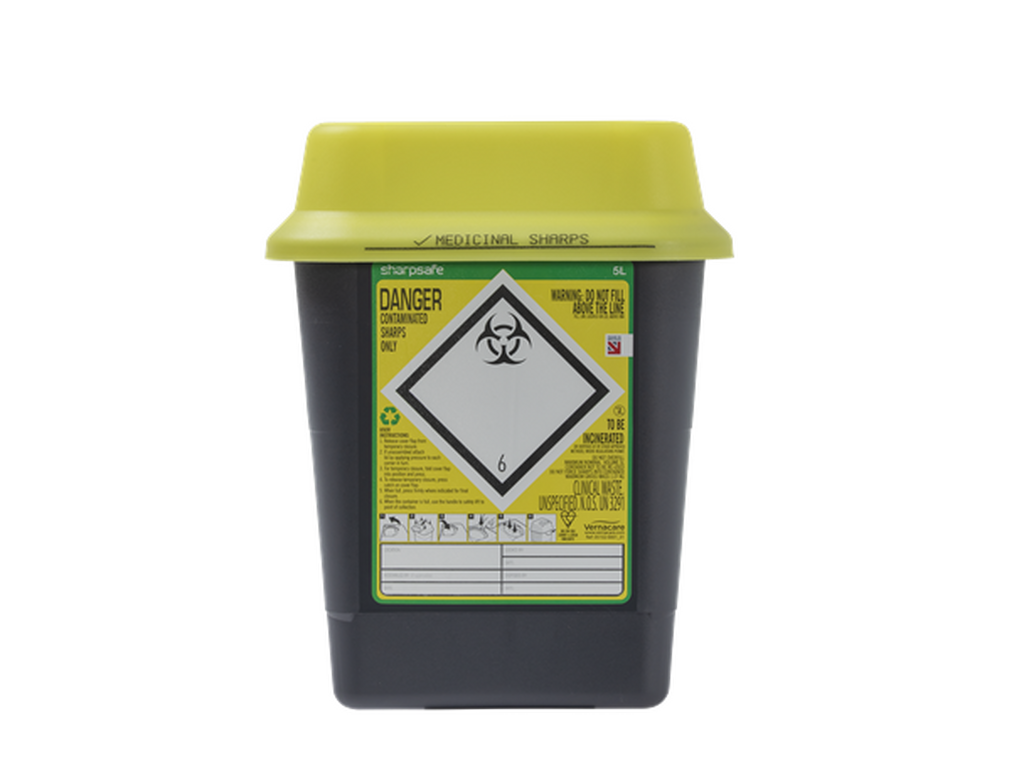 Contenitore per rifiuti taglienti giallo da 5 litri Sharpsafe