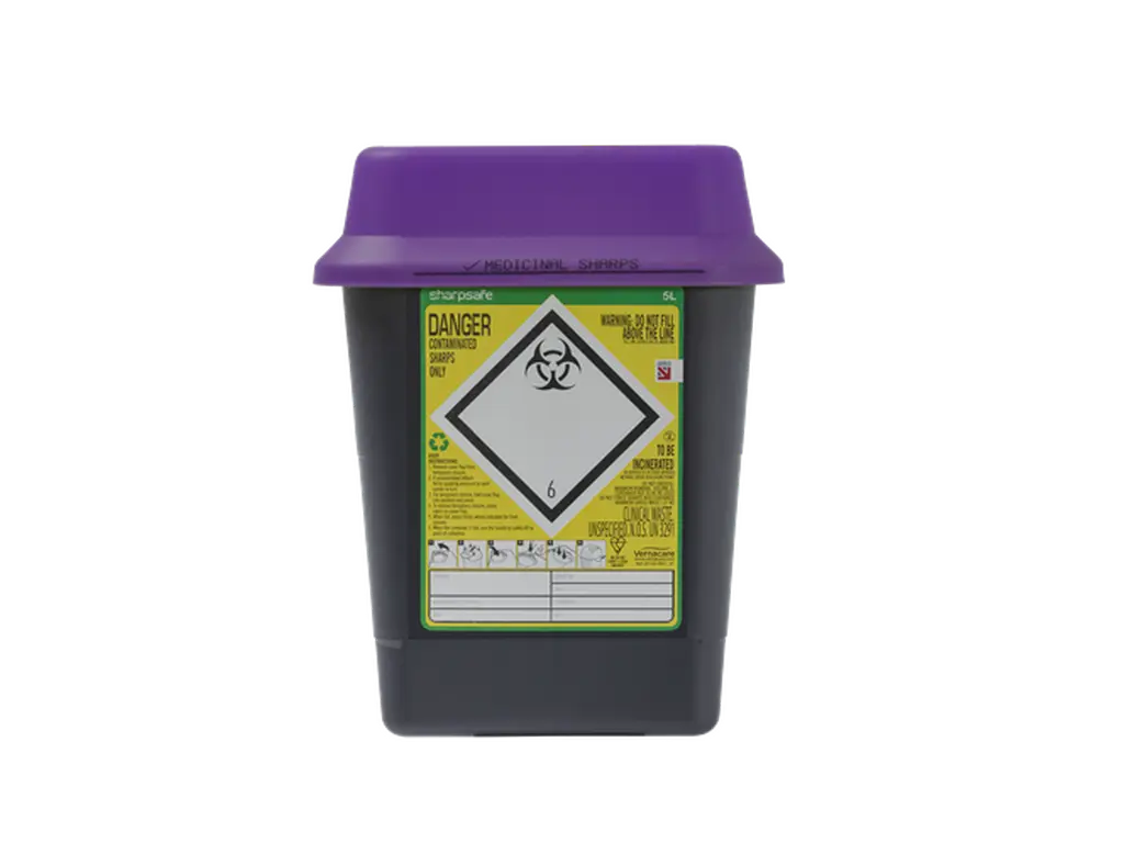 Contenitore per rifiuti taglienti Sharpsafe Viola da 5 Litri
