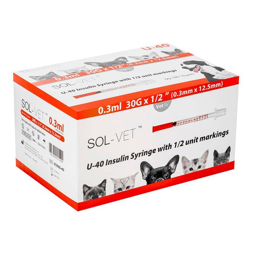 Siringa Sol-Vet U40 da 0,3 ml 30 g da 0,5 pollici con ago fisso