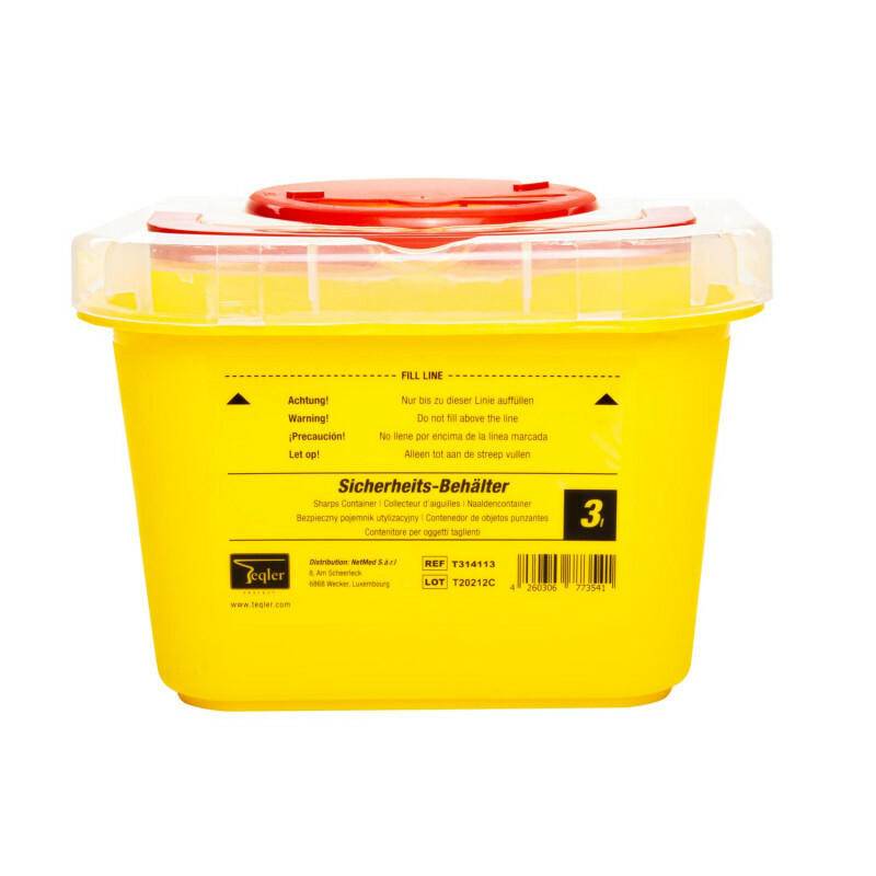 3 litre Teqler Yellow sharps bin T314113 UKMEDI.CO.UK