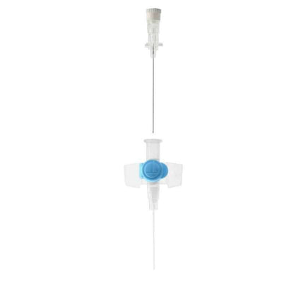 Cannula IV Terumo Versatus alata e con porte da 22G blu da 1 pollice