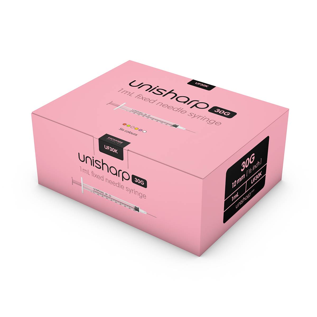 Siringa e ago Unisharp rosa da 1 ml 0,5 pollici 30 g u100