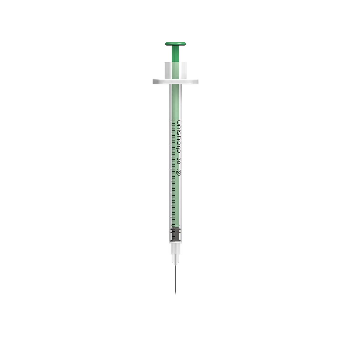 Siringa e ago Unisharp verde da 0,5 ml 0,5 pollici 30 g u100