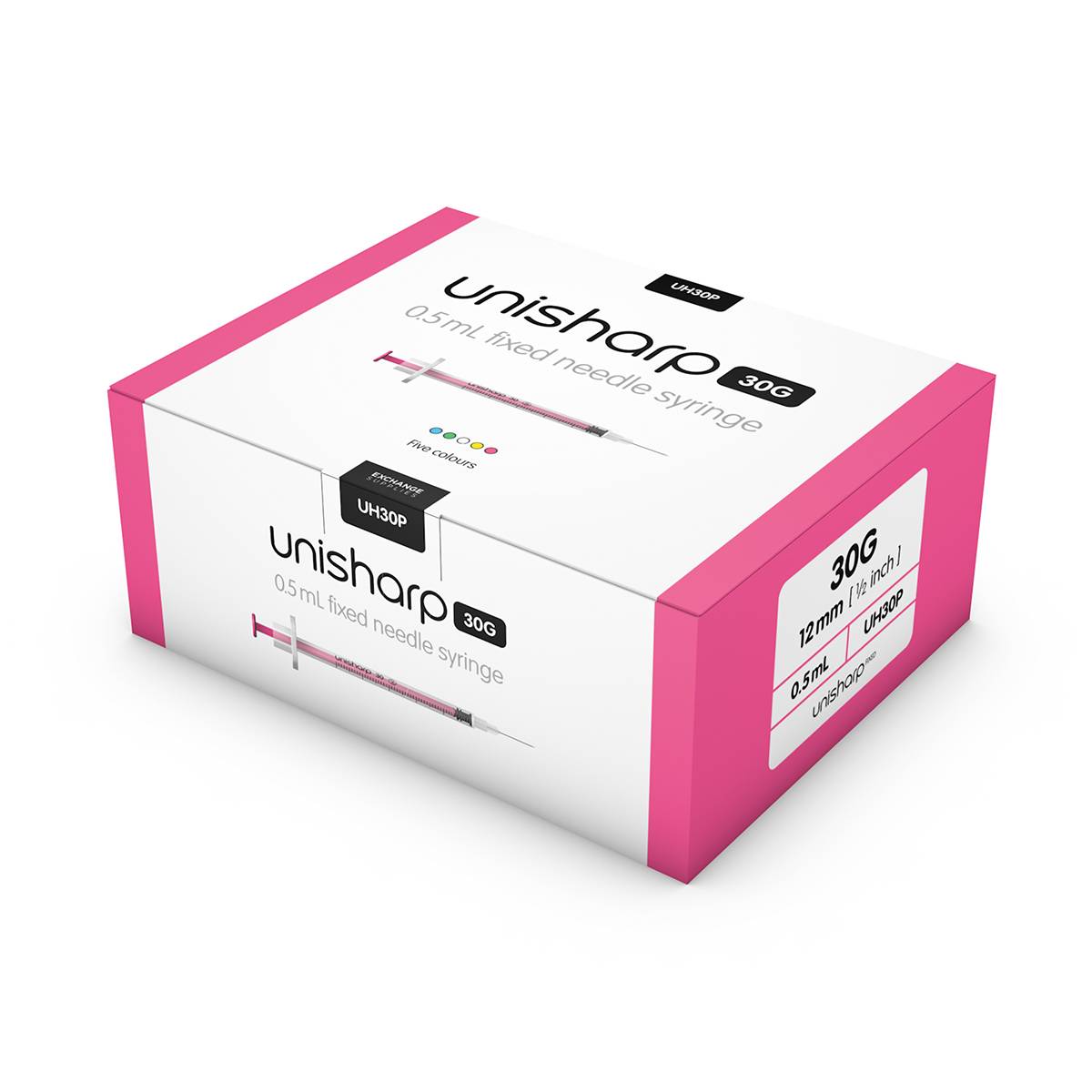 Siringa e ago Unisharp rosa da 0,5 ml 0,5 pollici 30 g u100