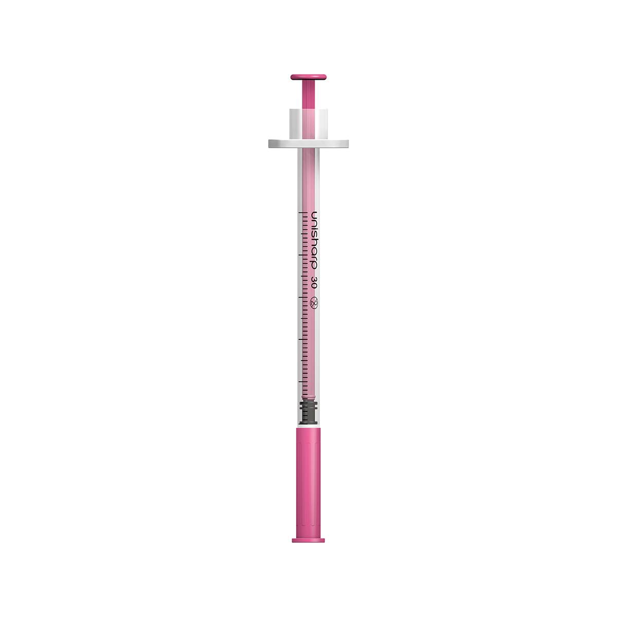 Siringa e ago Unisharp rosa da 0,5 ml 0,5 pollici 30 g u100